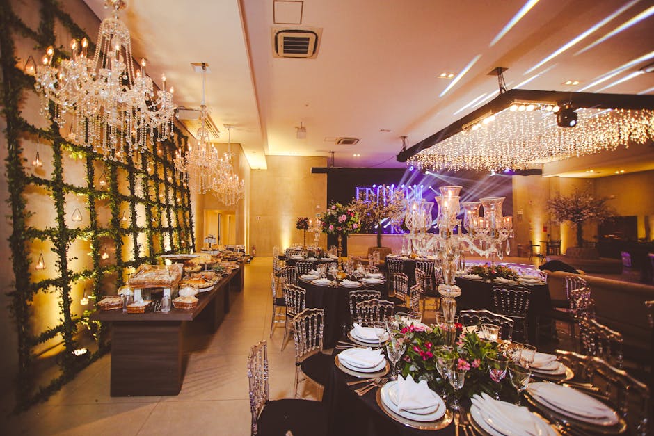 Elegant catering event setup with banquet hall and function room